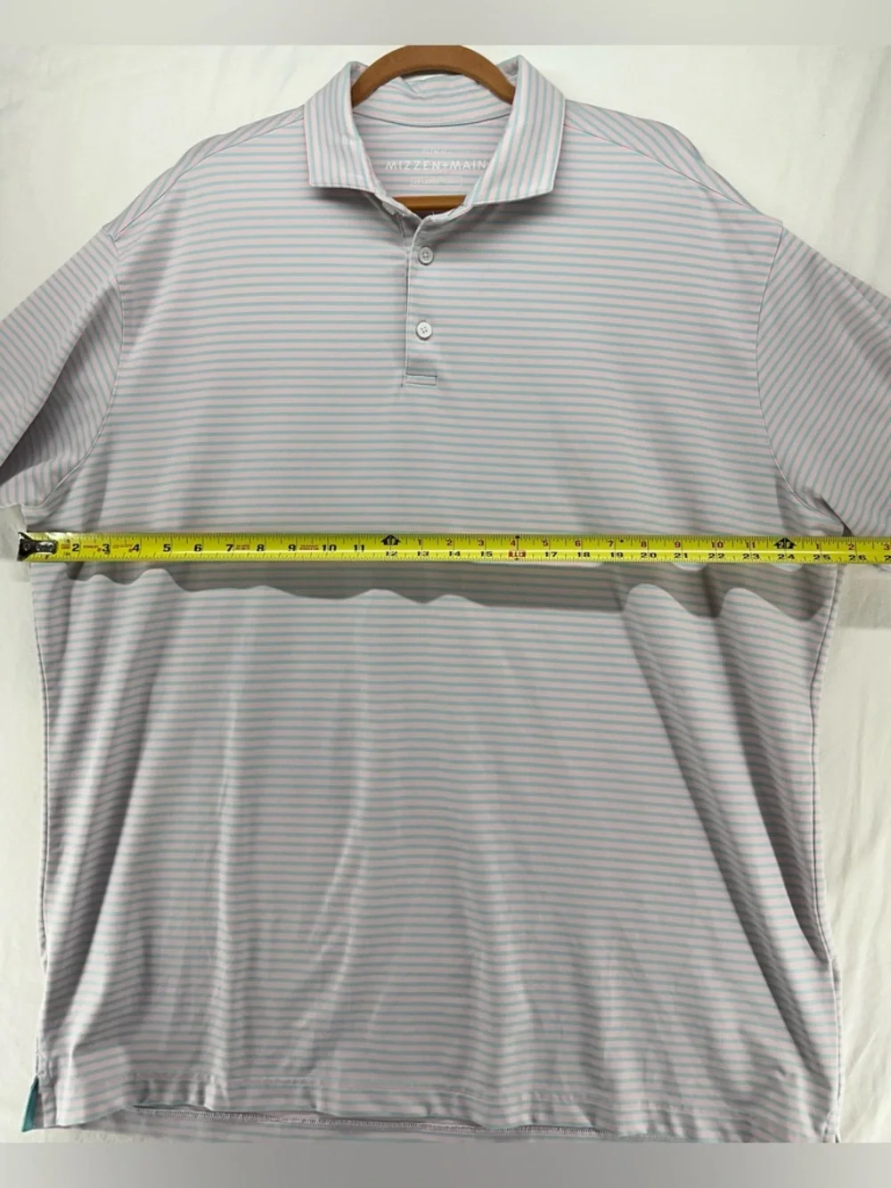 Mizzen & Main Phil Mickelson Polo Shirt Short Sleeve 2XL Light Blue‎ Pink Stripe